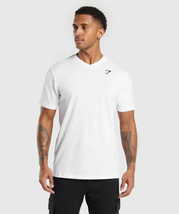 New Gymshark Crest V-Neck T Shirt White