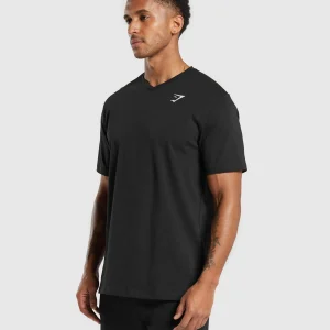 Discount Gymshark Crest V-Neck T Shirt Black