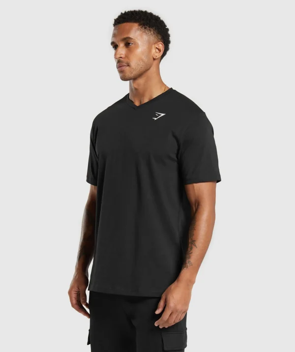 Discount Gymshark Crest V-Neck T Shirt Black