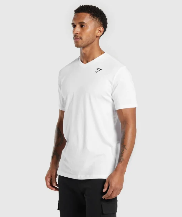 New Gymshark Crest V-Neck T Shirt White