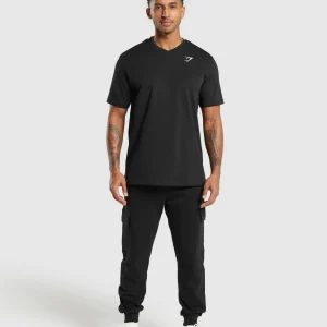 Discount Gymshark Crest V-Neck T Shirt Black