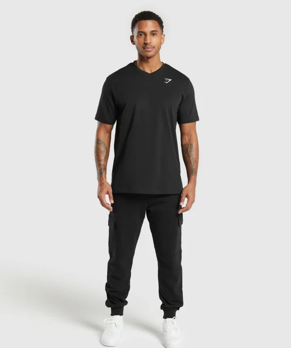 Discount Gymshark Crest V-Neck T Shirt Black