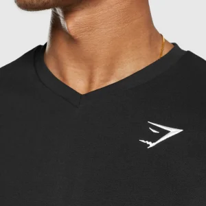 Discount Gymshark Crest V-Neck T Shirt Black