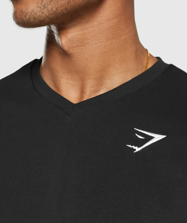 Discount Gymshark Crest V-Neck T Shirt Black