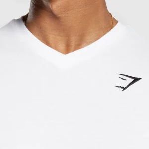 New Gymshark Crest V-Neck T Shirt White