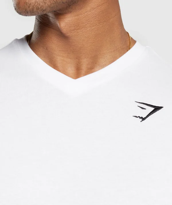 New Gymshark Crest V-Neck T Shirt White