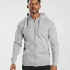 Hot Gymshark Crest Zip Up Hoodie LightGreyMarl