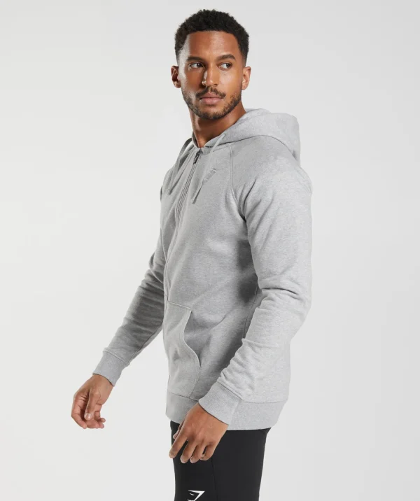 Hot Gymshark Crest Zip Up Hoodie LightGreyMarl