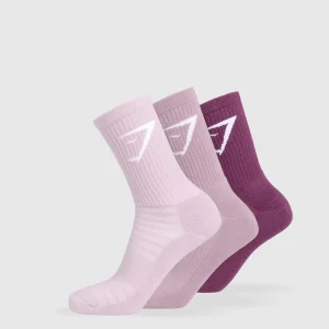 Clearance Gymshark Crew Socks 3pk MagentaPurple/SoftPurple/WarmLilac