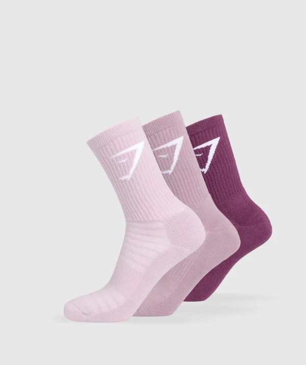 Clearance Gymshark Crew Socks 3pk MagentaPurple/SoftPurple/WarmLilac