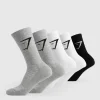 Discount Gymshark Crew Socks 5pk White/Black/LightGreyMarl