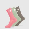 Hot Gymshark Crew Socks 3pk CamoBrown/FadedGreen/FreshPink