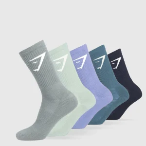 Outlet Gymshark Crew Socks 5pk CoolBlue/IronBlue/HeavyBlue/CargoBlue/LiftBlue