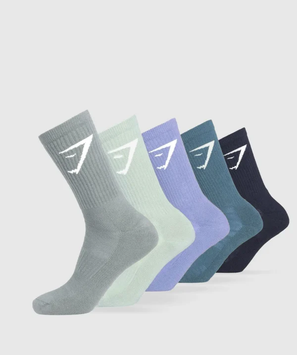 Outlet Gymshark Crew Socks 5pk CoolBlue/IronBlue/HeavyBlue/CargoBlue/LiftBlue