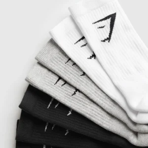 Online Gymshark Crew Socks 7pk White/LightGreyCoreMarl/Black