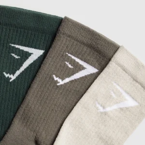 Discount Gymshark Crew Socks 3pk VictoryGreen/CamoBrown/PebbleGrey