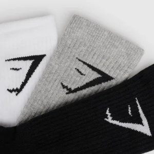 Discount Gymshark Crew Socks 3pk White/LightGreyCoreMarl/Black