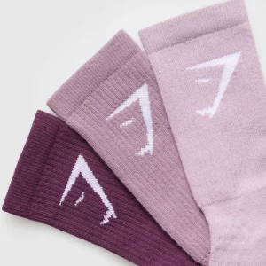 Clearance Gymshark Crew Socks 3pk MagentaPurple/SoftPurple/WarmLilac