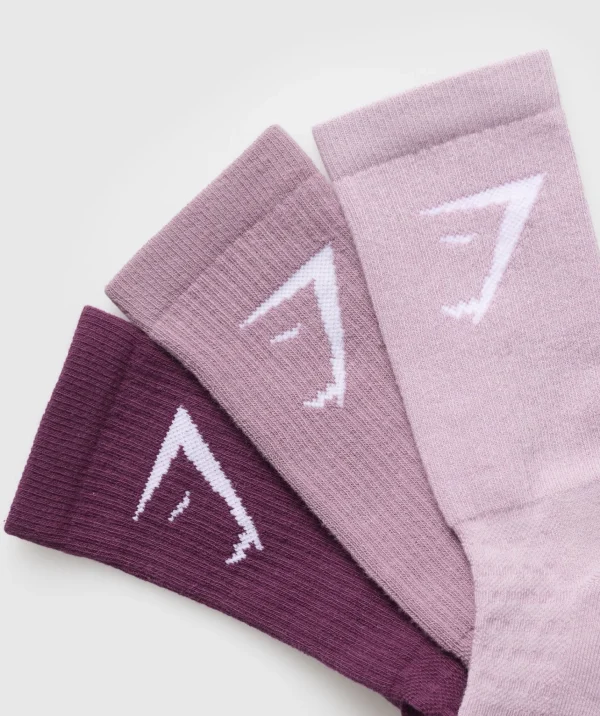 Clearance Gymshark Crew Socks 3pk MagentaPurple/SoftPurple/WarmLilac