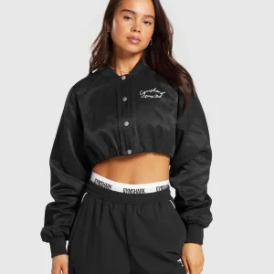 Discount Gymshark Cropped Bomber Jacket Black