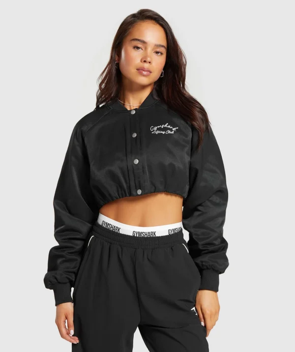 Discount Gymshark Cropped Bomber Jacket Black