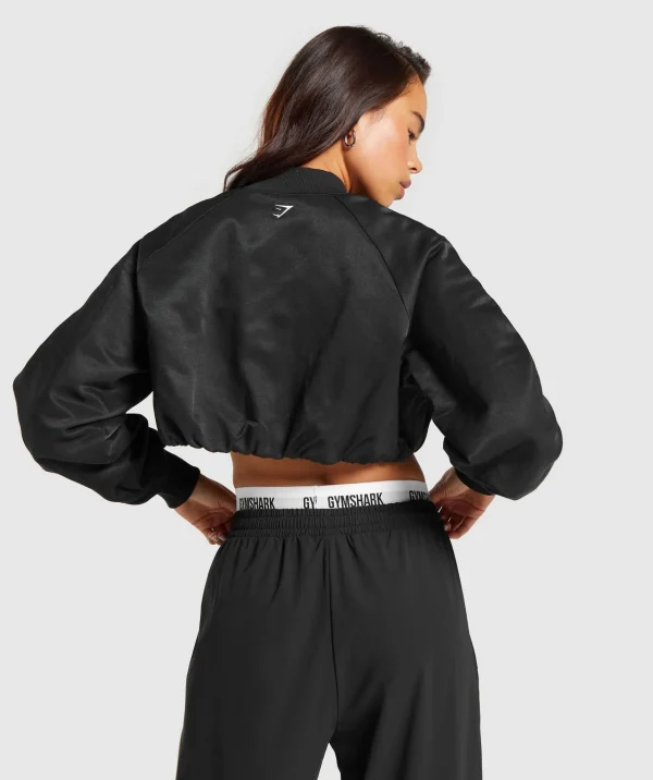 Discount Gymshark Cropped Bomber Jacket Black