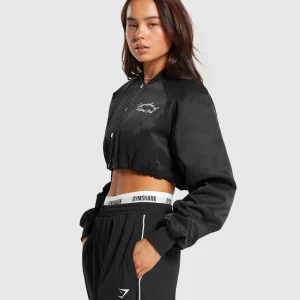 Discount Gymshark Cropped Bomber Jacket Black