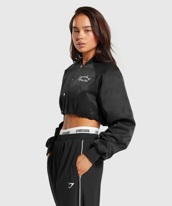 Discount Gymshark Cropped Bomber Jacket Black