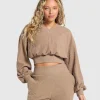 Fashion Gymshark Cropped Cord Sweater SoulBrown