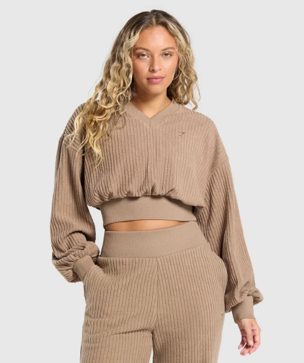 Fashion Gymshark Cropped Cord Sweater SoulBrown