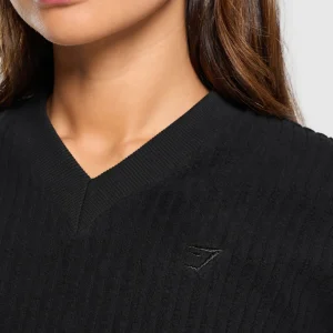 Online Gymshark Cropped Cord Sweater Black