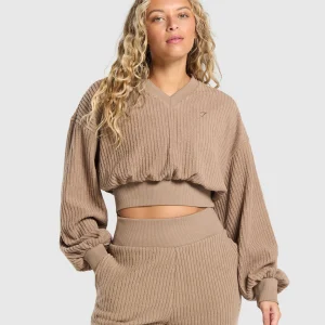 Fashion Gymshark Cropped Cord Sweater SoulBrown