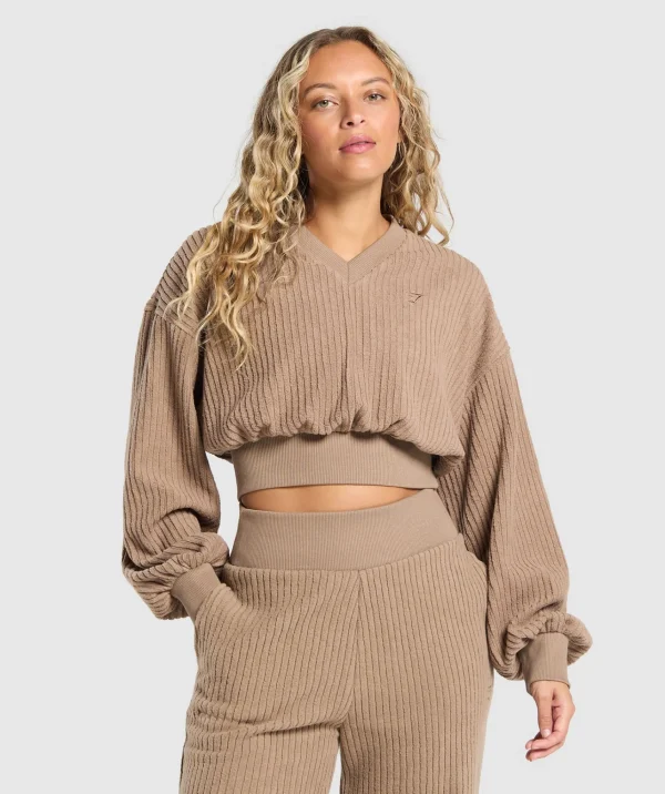 Fashion Gymshark Cropped Cord Sweater SoulBrown