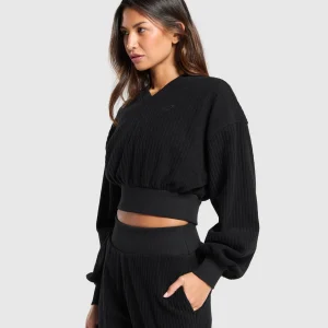 Online Gymshark Cropped Cord Sweater Black