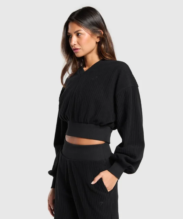 Online Gymshark Cropped Cord Sweater Black