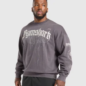 Clearance Gymshark Distressed Graphic Crew BrushedPurpleAcidWash