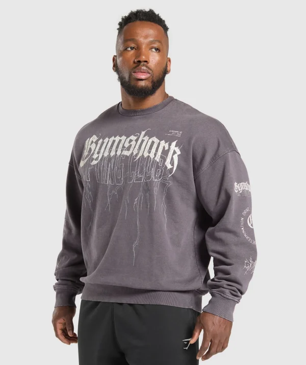 Clearance Gymshark Distressed Graphic Crew BrushedPurpleAcidWash