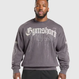 Clearance Gymshark Distressed Graphic Crew BrushedPurpleAcidWash