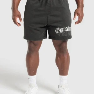 Hot Gymshark Distressed Graphic 7" Shorts BlackAcidWash