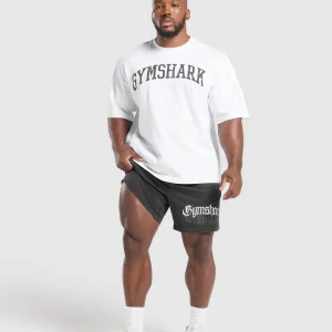 Hot Gymshark Distressed Graphic 7" Shorts BlackAcidWash