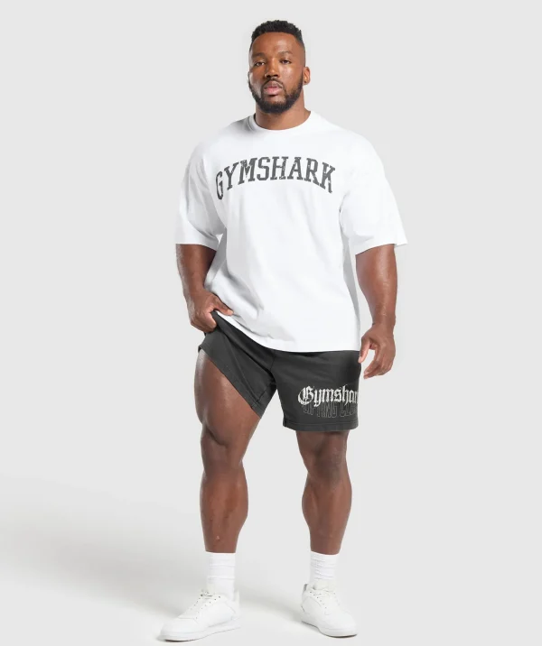 Hot Gymshark Distressed Graphic 7" Shorts BlackAcidWash