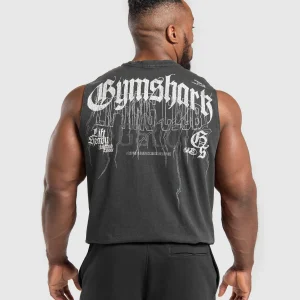 Online Gymshark Distressed Graphic Tank BlackAcidWash