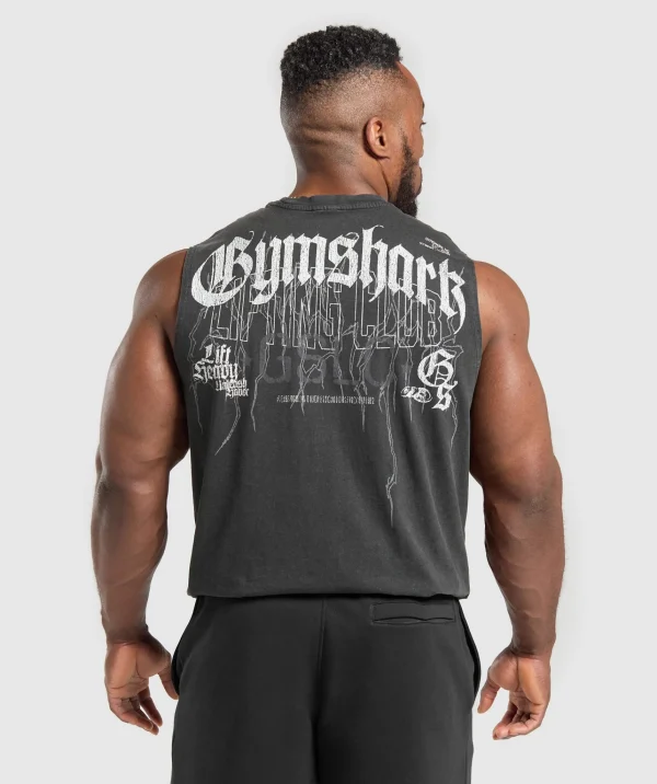 Online Gymshark Distressed Graphic Tank BlackAcidWash