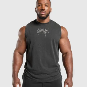 Online Gymshark Distressed Graphic Tank BlackAcidWash