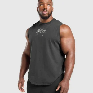 Online Gymshark Distressed Graphic Tank BlackAcidWash