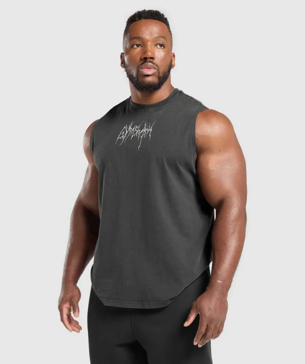 Online Gymshark Distressed Graphic Tank BlackAcidWash