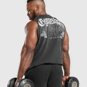 Online Gymshark Distressed Graphic Tank BlackAcidWash