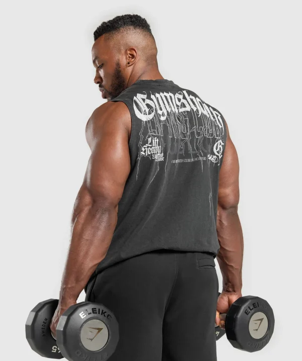 Online Gymshark Distressed Graphic Tank BlackAcidWash