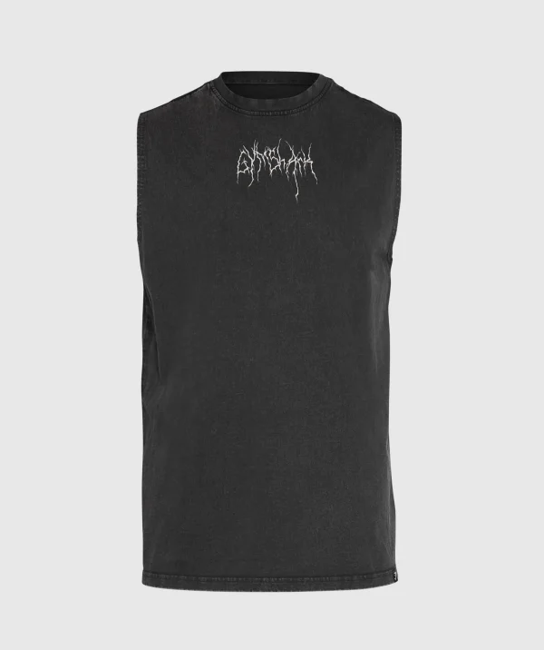 Online Gymshark Distressed Graphic Tank BlackAcidWash