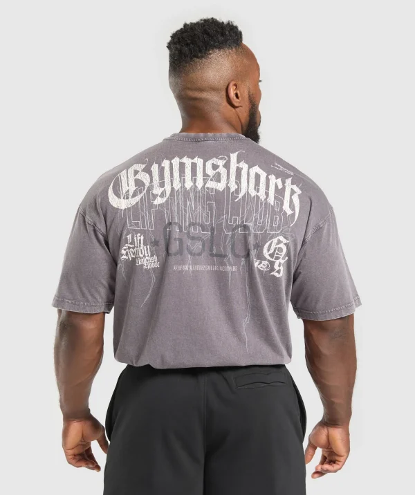 Clearance Gymshark Distressed Graphic T-shirt BrushedPurpleAcidWash